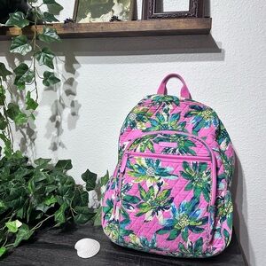Vera Bradley Pink and Green Floral Backpack Cotton Quilted